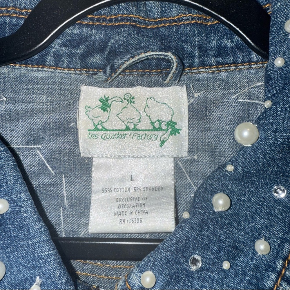 Vintage Pearl Embellished Oversized Denim Jacket - Picture 7 of 10